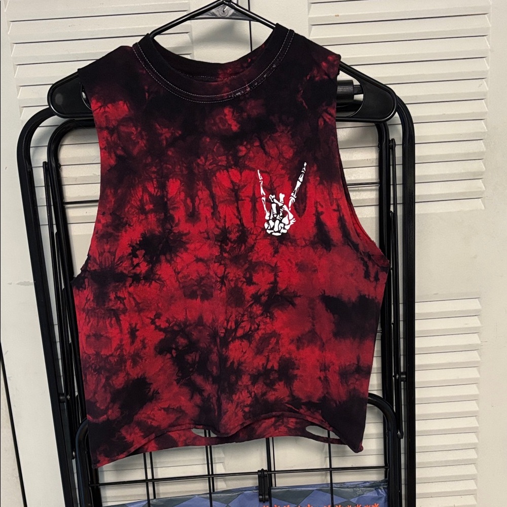 Rock On Tie-Dye Crop Top - Red and Black